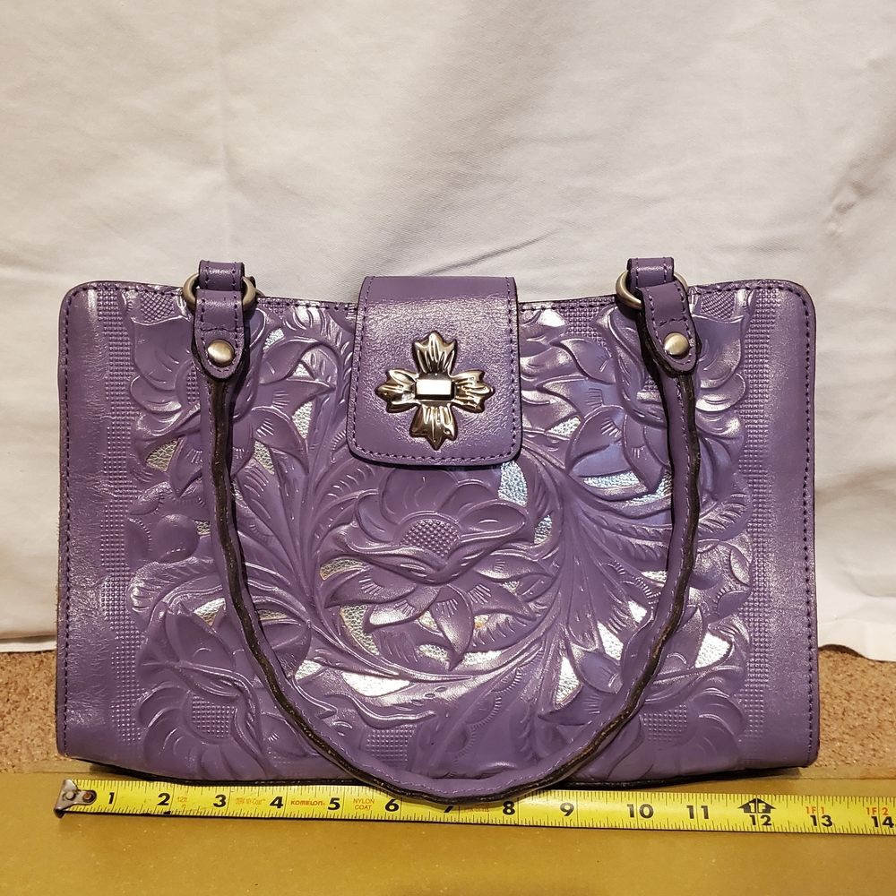 Patricia Nash Purple Leather hand tooled purse Shoulder Bag